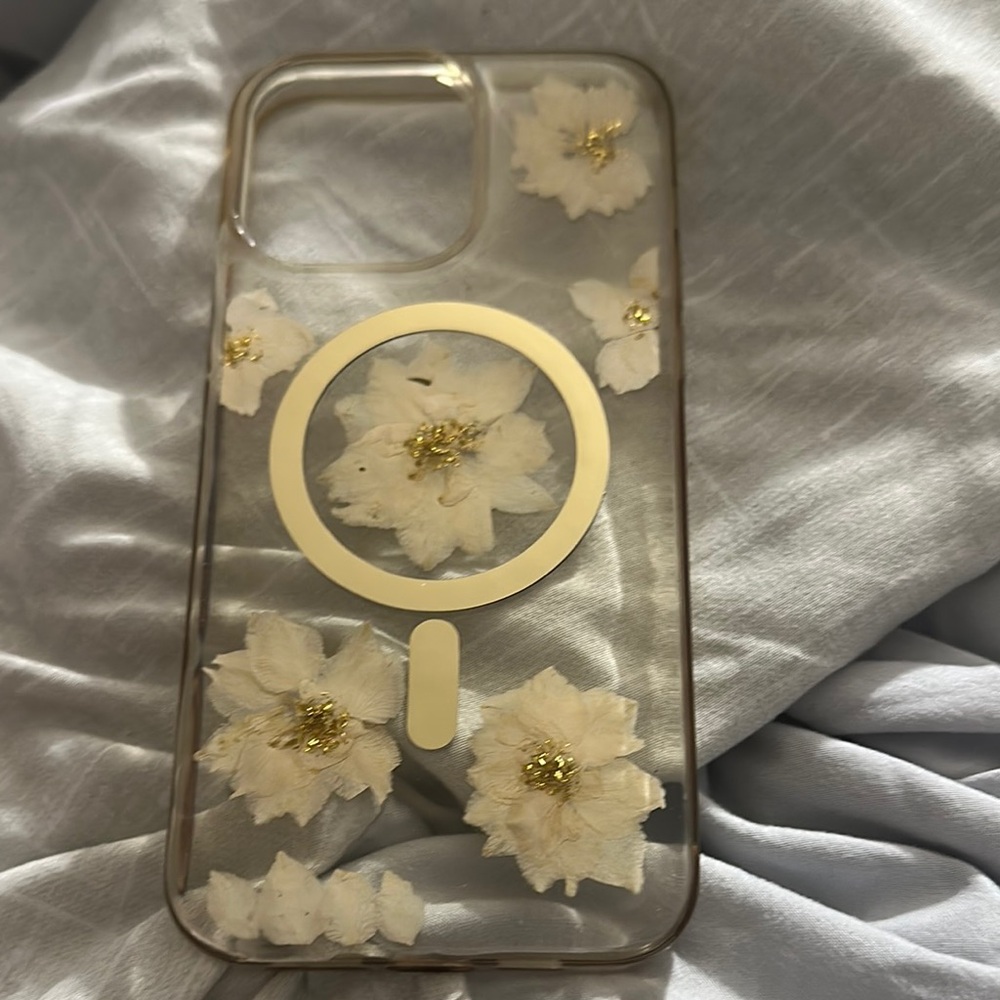 Floral Clear iPhone 14 Pro Max Case with Gold Accents